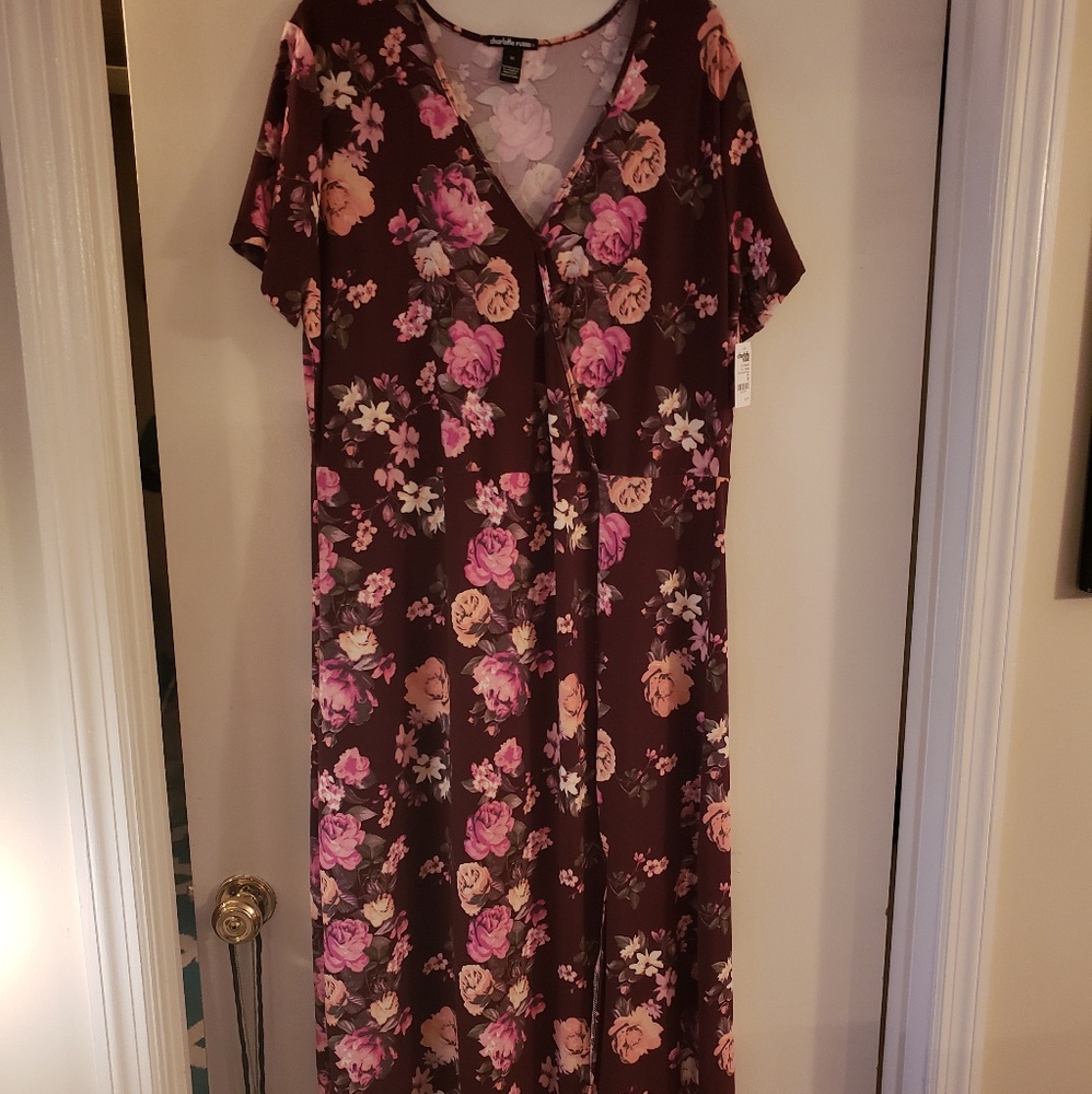 Burgundy Floral Maxi with Slit